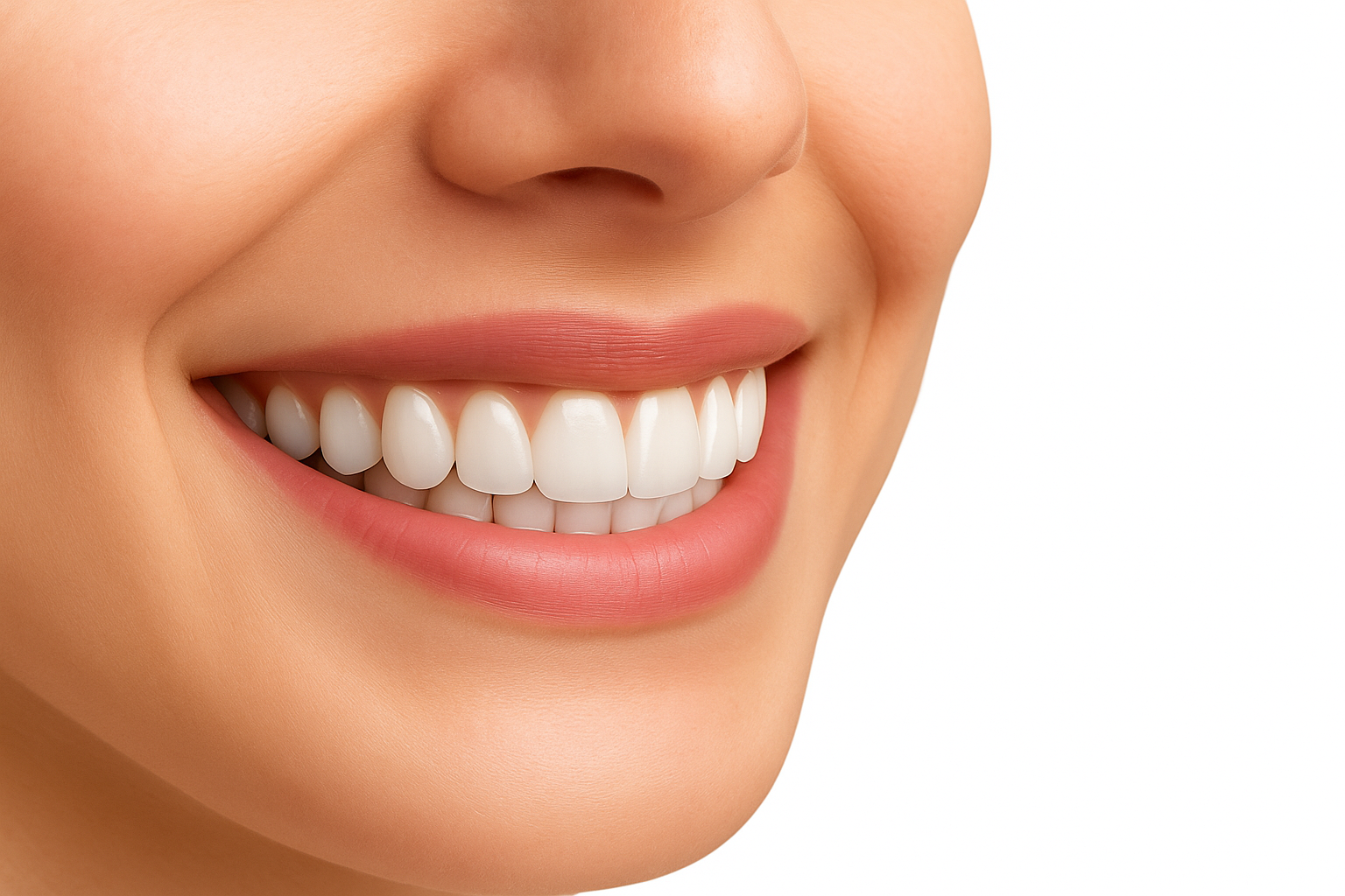 Beautiful smile with perfect white teeth after cosmetic dental treatment