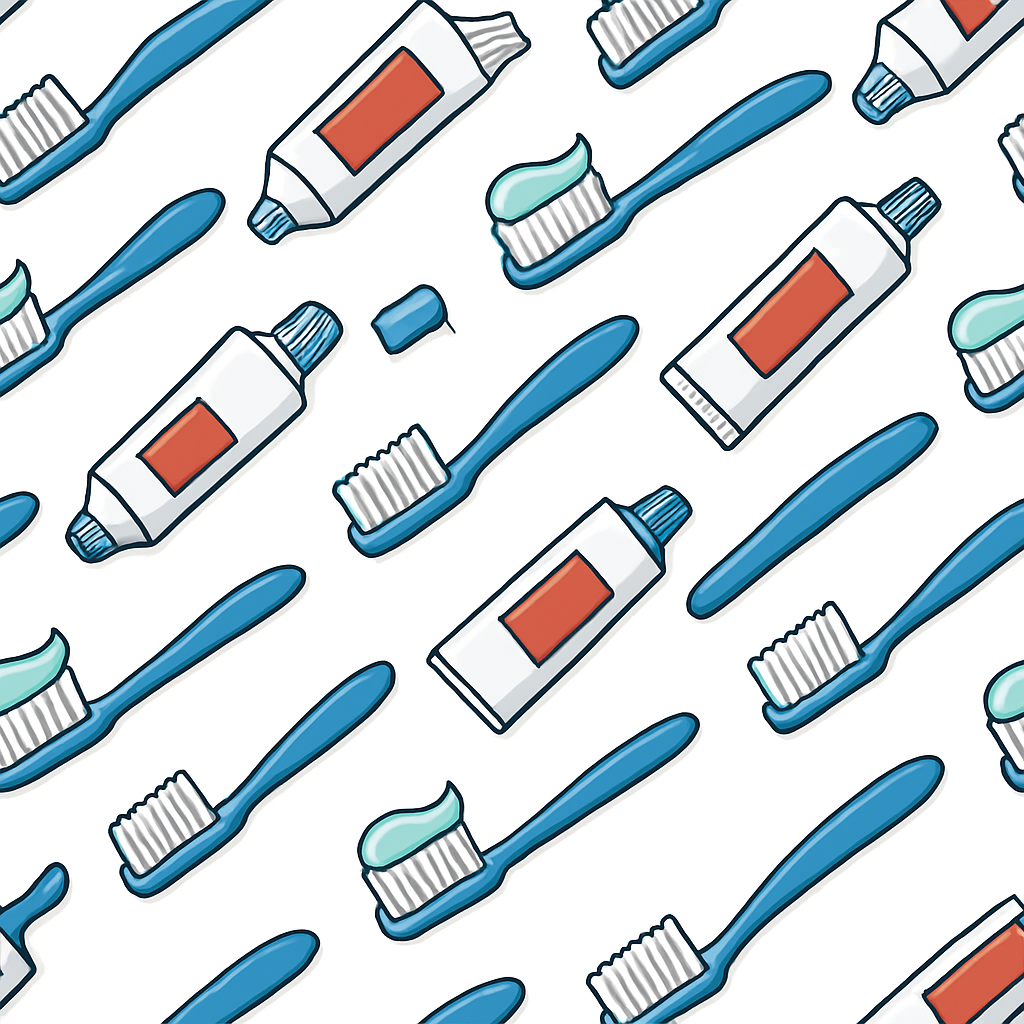 Pattern of blue toothbrushes and toothpaste tubes for periodontal care